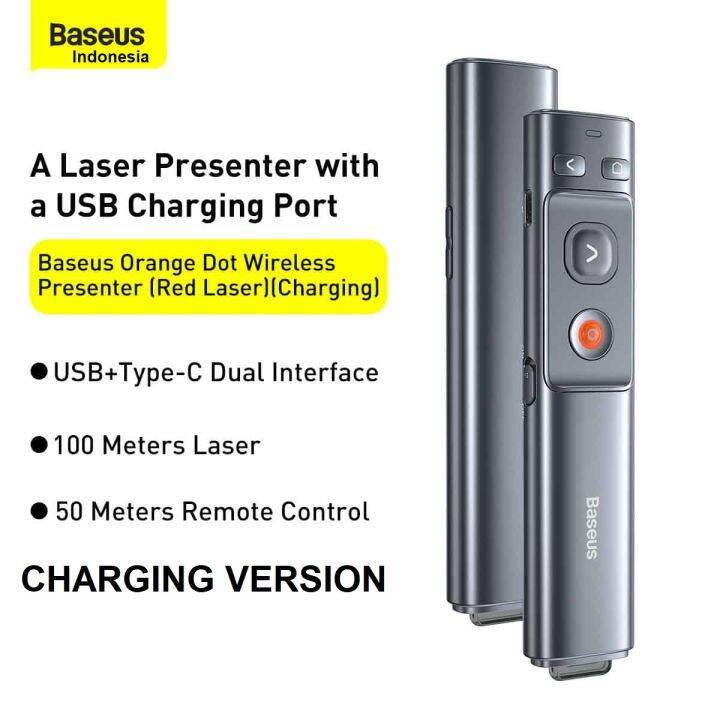 Baseus Orange Dot Wireless Red Laser Pointer Charging Version Presenter ...