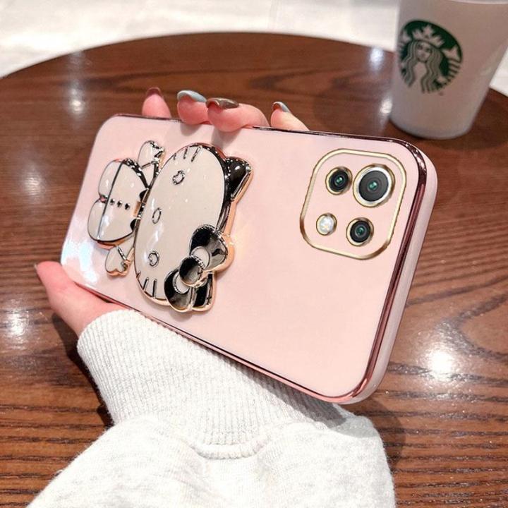 folding-makeup-mirror-phone-case-for-xiaomi-11-lite-4g-5g-xiaomi-12-lite-12-pro-case-fashion-cartoon-cute-cat-multifunctional-bracket-plating-tpu-soft-cover-casing