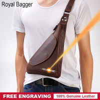 Royal Baggerของแท้กระเป๋าถือบุรุษหนังวัวชายสลิงแฟชั่นกระเป๋าหน้าอกไหล่สบายๆความจุสูงมัลติฟังก์ชั่กระเป๋าถือนักเรียนชายCrossbody Messengerทำงานกลางแจ้งกระเป๋ากีฬา