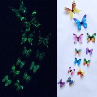 ☇ 12pcs Luminous Butterfly Design Decal Art Wall Stickers Room Butterflies Home Decor DIY Stickers 3D Painting Stickers Decoration