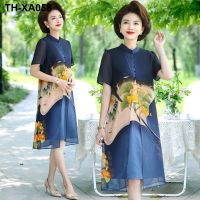 Middle-aged mother summer dress cheongsam dress 2023 new middle-aged and elderly women summer foreign style large size chiffon skirt