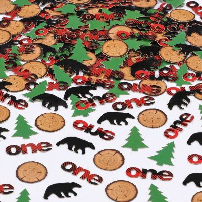 JOLLYBOOM Lumberjack Wild One วันเกิดสำหรับชาย,200 Pcs Lumberjack Confetti สำหรับ1st วันเกิด Buffalo ลายสก๊อตตารางกระดาษ Camping Bear Party Supplies