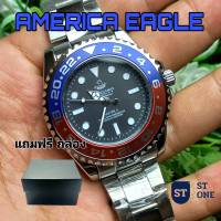 America Eagle นาฬิกาแท้ กันน้ำ รุ่น t8007m สาย สแตนเลส สีดำ New นาฬิกาแบบควอส แถมฟรี กล่อง