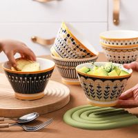 Retro Nordic Ceramic Rice Bowls Creative Household 5-inch Tall Lamian Noodles Dessert Hat Trumpet Bowl Tableware