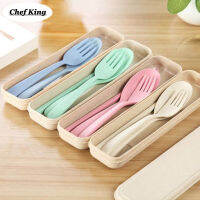 Portable Reusable 3 Pcs Spoon+Fork+Chopsticks Set Travel Wheat Straw Tableware Cutlery