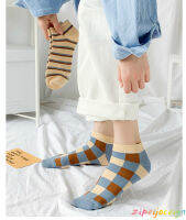 Socks ins Japanese Preppy Sailboat Contrast Color Checked Striped Womens