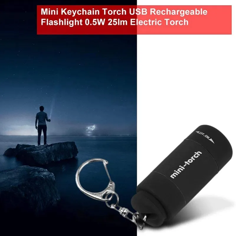 Keychain LED Rechargeable USB Mini Flashlight Portable Keyring DIY