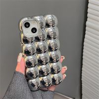 Suitable For iphone 14 pro max 13pro 14pro 12pro Luxury Stylish 3D Grid Plating Silver Phone Case iPhone 13 12 Pro Max 11 Plain Vintage Lovely TPU Shockproof Cover Funda