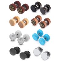 1 Pair 16G Men Women Punk Stainless Steel Wood Turquoise Barbell Stud Earrings Fake Flesh Ear Tunnels Expander Plugs 00G Gauge