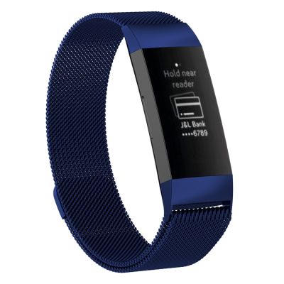 สายนาฬิกาข้อมือแม่เหล็กสแตนเลสสำหรับ FITBIT Charge 4/3ขนาดเล็ก: 190X18มม. (สีฟ้า) (จำหน่ายเอง)