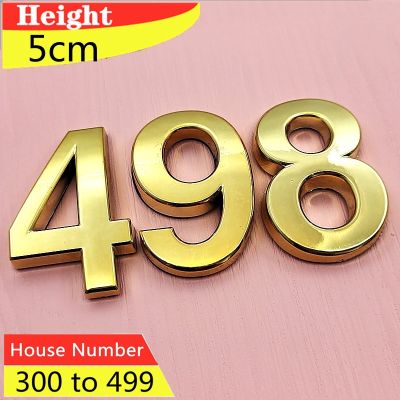 【LZ】﹍❐  3D House Number Stickers Door Plaque Address Plate Sign Hotel Decor Plastic Number Plaque Door Label  300-499 3Pcs/Pack 5CM Gold