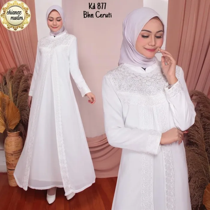 Baju Gamis Putih Busana Muslim Lebaran Haji Baju Muslim Wanita 877std M K2c0 Gamis Perempuan Dewasa