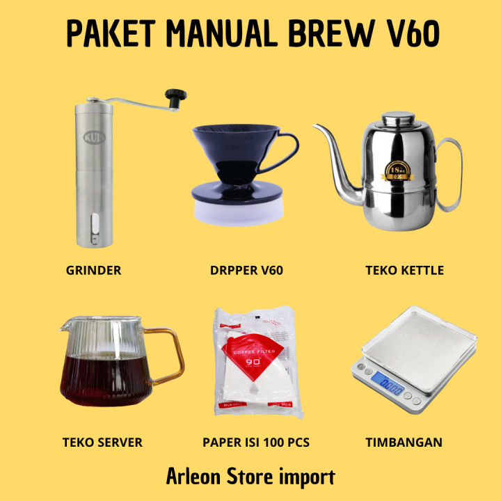 Kopi Brew V60 Paket Alat Kopi Rumahan Manual Brew Grinder 6 Produk