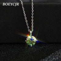 BOEYCJR 925 Silver 4 claws 0.5ct1ct23ct Green Moissanite VVS1 Engagement Elegant Wedding Pendant Necklace for Women Gift