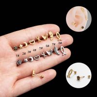 1 Piece Moon Rose Flower Star Butterfly Feather Shape Mini Cartilage Earring Stud Tragus Helix Lobe Pinna Piercing 20Gauge Stainless Steel Barbell