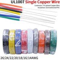 5/20M Single Core Copper Wire 26 24 22 20 18 16 14 AWG PVC Insulation Solid Tinned Plating LED Line DIY Equipment Electric Cable Wires Leads Adapters