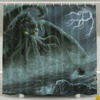 【CW】✆  Cthulhu Shower Curtain Kraken Tentacles Sailboat Fantasy Artwork Set