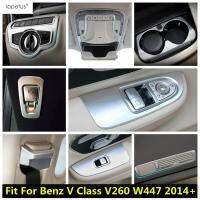 “{ 》} สำหรับ Mercedes Benz V Class V260 W447 2014-2021ถ้วยน้ำหน้าต่างลิฟต์หลอดไฟหน้าปลอกฝาครอบเข็มขัดอุปกรณ์ตกแต่งภายในแบบด้าน