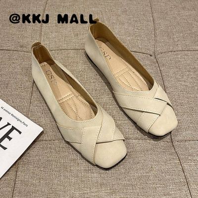 KKJ MALL Ladies Shoes 2022 New Small Fragrance Style Single Shoes Womens Soft Bottom Scoop Shoes All-match Square Toe Shallow Mouth Flat Shoes A Pedal Beanie Shoes Women