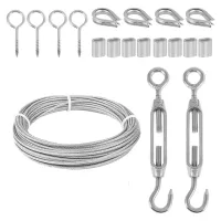 Cable Kit 15M/3mm Stainless Steel Wire Rope Garden Wire Balustrade PVC Coated for Climbing Plants Garden Wire Balustrade