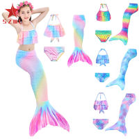 SZWL 3Pcs/set Girl Kid Swimwear Mermaid Tail Sling Crop Tops Panties Gradient Color Swimsuit for 3-12 Years