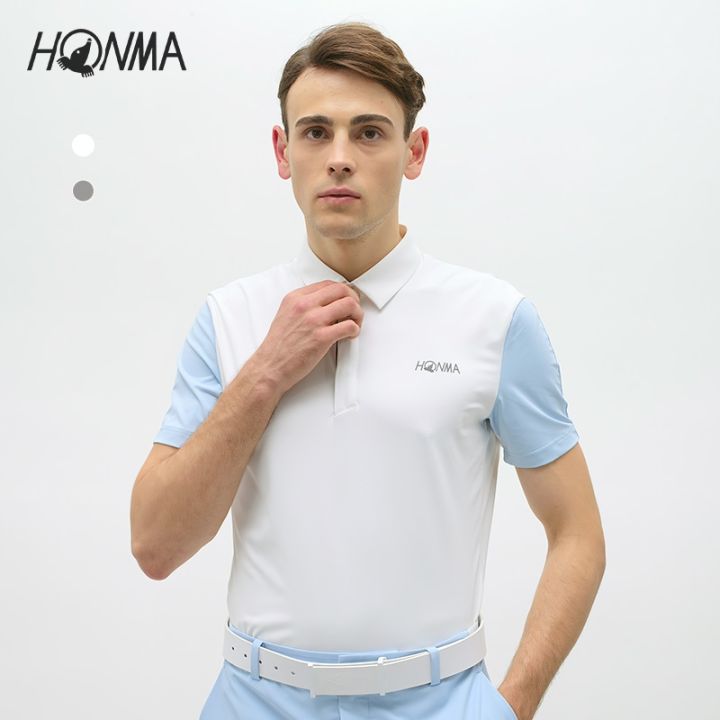 honma-sports-golf-clothing-mens-short-sleeved-t-shirt-polo-shirt-fashion-color-matching-elastic-golf