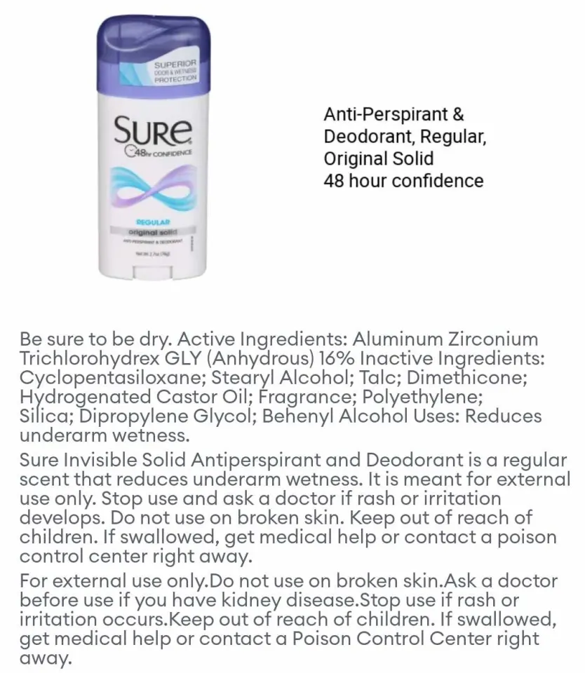 Sure Antiperspirant Deodorant Unscented Information, Side, 56 OFF