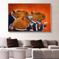 คลับ Capybara ผ้าใบพิมพ์ลายนามธรรมโปสเตอร์สัตว์และพิมพ์ศิลปะผนังสมัยใหม่รูปภาพสำหรับห้องนั่งเล่นของตกแต่งบ้านกรอบด้านในหรือไร้กรอบ1ชิ้น