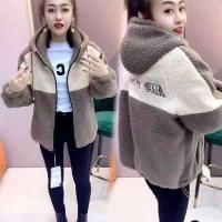 Thickening particles velvet coat female loose han edition of new fund of 2022 autumn winters is recreational fleece zipper hooded joker cardigan