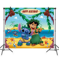 125*80ซม. Lilo &amp; Stitch Tapestries การ์ตูนเด็กวันเกิด Party Ball อุปกรณ์ตกแต่งการถ่ายภาพพื้นหลัง Cloth