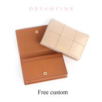 【LZ】 Luxury Genuine Leather Business Card Holder Personalize Letters Weave Casette Credit Card Case Custom Name Gift Womens Wallet