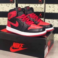 New 【Original】 NK* A J 1 High Banned Bred Colorway All Match Fashion Basketball Shoes Actual Combat Sports Shoes {Free Shipping}