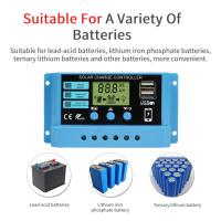 Controller12v ชาร์จพลังงานแสงอาทิตย์ PWM 14V 10A/20A/30A ตัวควบคุมพลังงานแสงอาทิตย์แผงโซล่าเรกูเลเตอร์แบตเตอรี่หน้าจอแสดงผล LCD แบบคู่เอาต์พุต5V USB