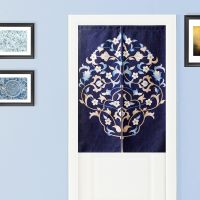 Chinese Blue Floral Geometric Linen Door Curtain Noren Bedroom Kitchen Curtains Home Entrance Decoration Customizable Curtains