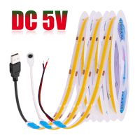 2 DC 5V LED COB แถบไฟ USB ความหนาแน่นสูง320LED ส่องแสงเป็นเส้นตรงที่มีความยืดหยุ่นไฟเทปแสงสีขาวอบอุ่นเป็นธรรมชาติสีแดงสีน้ำเงินสีเขียวตกแต่ง