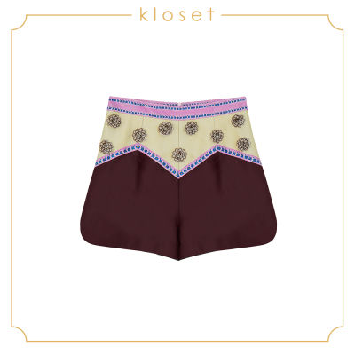 Kloset Embroidered Shorts (AW18-P001) เสื้อผ้าแฟชั่น เสื้อผ้าผู้หญิง กางเกงแฟชั่น กางเกงขาสั้น กางเกงพิมพ์ลาย