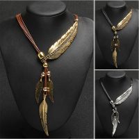 【DT】hot！ Fashion New Gold Color Boho Rope Chain Feather Pattern Pendant Ladies Jewelry Choker Personality Necklace