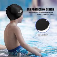 2 Pack Kids Swim Cap Durable Silicone Swim Cap for Boys Girls Teens Age 6-13 Unisex Bathing Hats with Ear Plugs &amp; Nose Clip Swim CapsTH