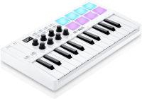 M-WAVE 25 Key USB MIDI Keyboard Controller With 8 Backlit Drum Pads, Bluetooth Semi Weighted Professional dynamic keybed 8 Knobs and Music Production,Software Included (White)