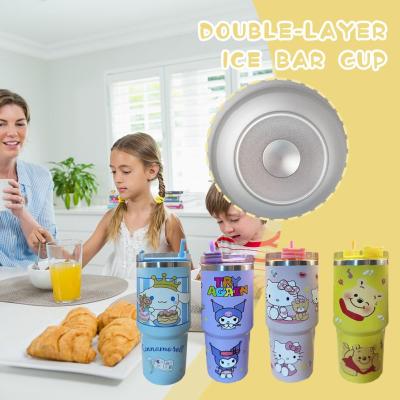 2023 Cute Creative Cartoon Drawing Large Capacity Thermos Cup Ice Straw Colors Double-layer With Tumbler 4 Cup Optional E4T9