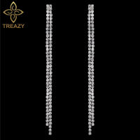 2021TREAZY Simple Rhinestone Crystal Tassel Long Earrings for Women Shining Wedding Party Hanging Dangle Earrings Bridal Brincos