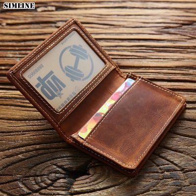 （Layor wallet） 100ผู้ถือบัตรเครดิตหนังสำหรับผู้ชาย MaleCrazy HorseShort Business ID Case Small SlimPurse