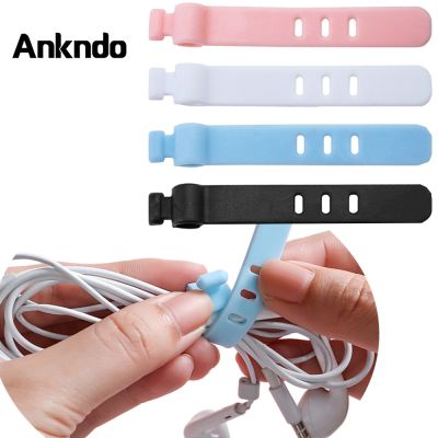 ANKNDO Silicone Cable Ties Reusable Earphone Cable Hook Fastener USB Cable Zip Bundle Wire Cable Organizer PC Cable Management