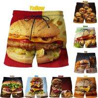 Unisex Casual Burger กางเกงขาสั้นพิมพ์ 3 มิติอาหารตลกกางเกงขาสั้นชายหาดฤดูร้อน