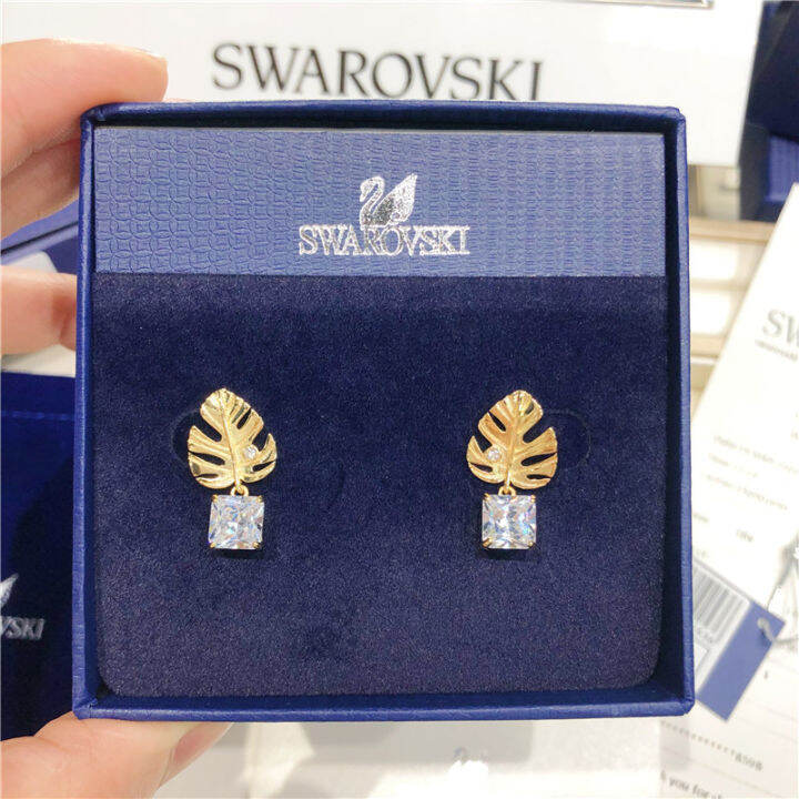 สวารอฟสกี้-ต่างหูสตั๊ด-swarovski-stud-earrings-ต่างหูของผู้หญิง-ต่างหูรูปใบไม้เขตร้อนสำหรับฤดูร้อนth