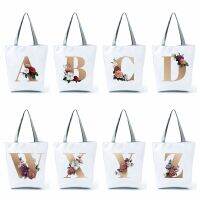 《Danqing family》 Gold Letter Tote Bag Minimalist Large White Handbags Travel Portable Folding Shopping Groceries Printed Custom Pattern