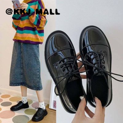 KKJ MALL Ladies Small Leather Shoes 2021 Spring and Autumn New British R All-match Flat Shoes Black College Style Round Head Japanese Jk Single Shoes