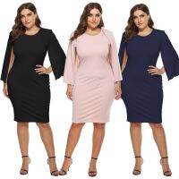 [COD] Cross-border supply European and plus-size womens solid round neck raglan sleeves slim-fit hip fashion dress 190930