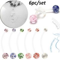 6pcs/set Pregnant Womens Umbilical Ring Acrylic 14G Flexible Belly Button Navel Clear Body Piercing Charm Jewelry