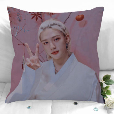 Stray Kids-Hyunjin Pillow Cover Bedroom Home Office Decorative Pillowcase Square Zipper Pillow Cases Satin Soft
